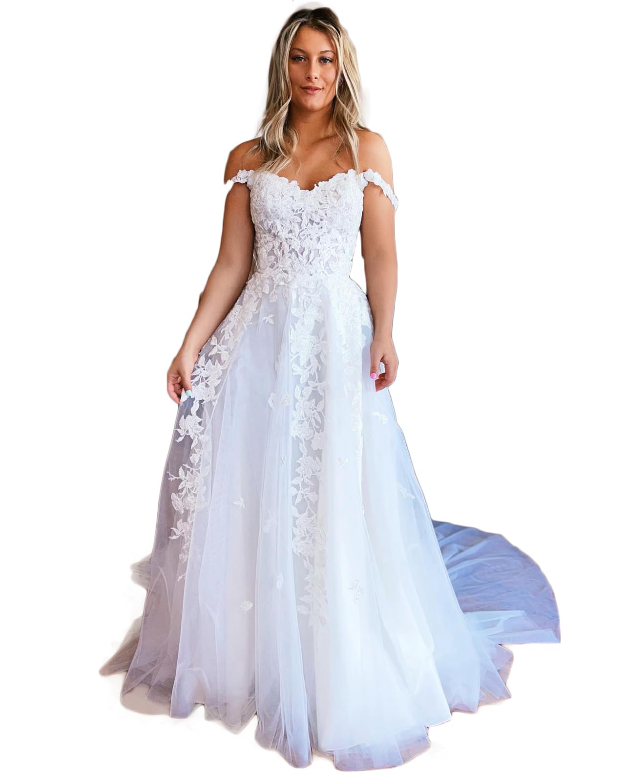 Elegant White Plus Size Wedding Dresses for Women - Floor Length Long Bridal Gown with Lace Detailing | Perfect for Beach, Church & Formal Wedding Ceremonies
