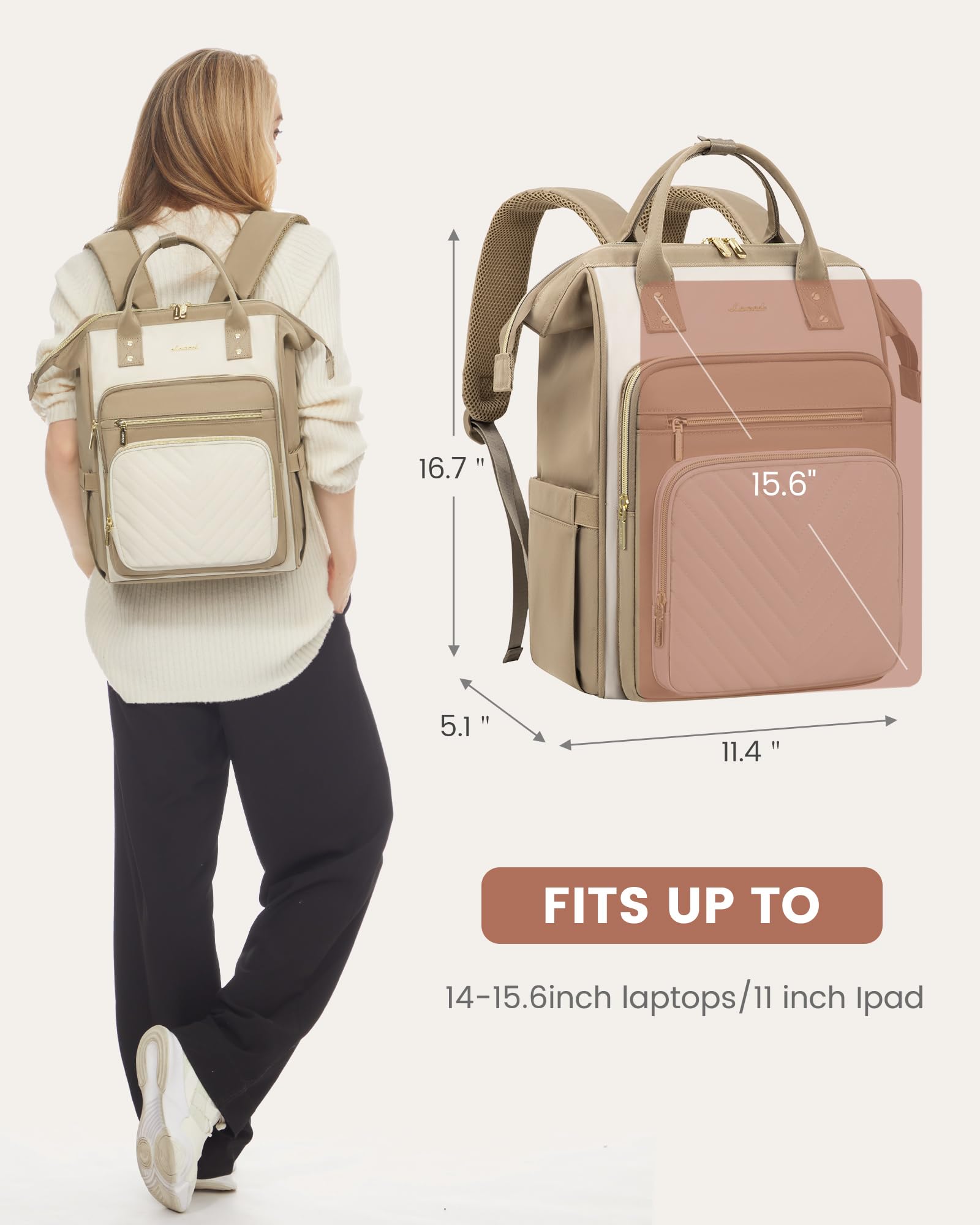 LOVEVOOK 15.6 Inch Women's Laptop Backpack with USB Charging Port - Waterproof Travel Work Backpack for Nurses, Teachers & Professionals - Large Capacity Business Computer Bag for Commuting, School & Office Use
