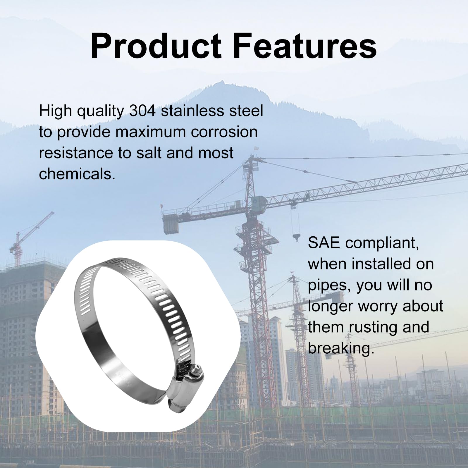 10pcs Stainless Steel Hose Clamps - Adjustable Metal Pipe Clamps for Water, Oil, Gas & Industrial Use - Perfect for Plumbing, Automotive & HVAC Applications