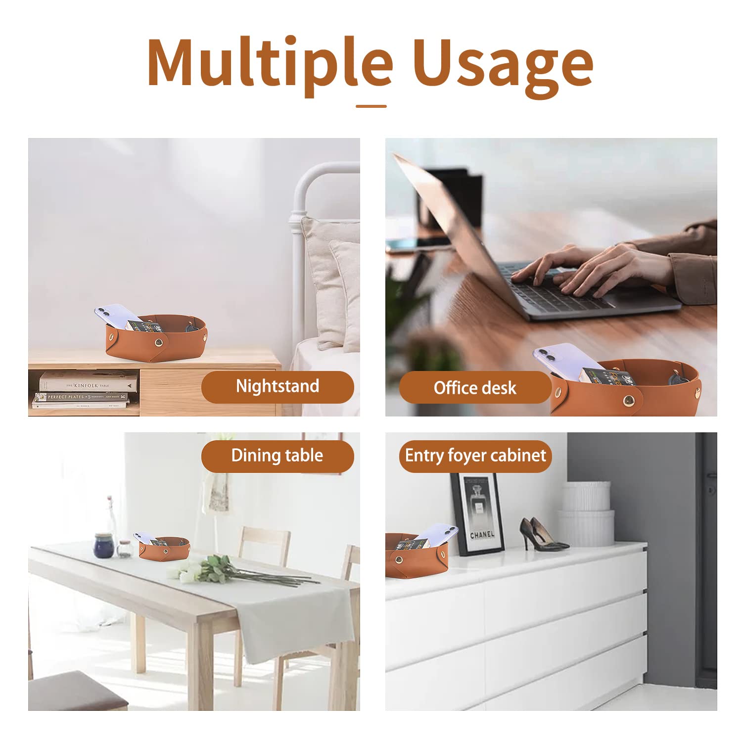 Premium PU Leather Valet Tray - 2 Pack Desktop Storage Organizer for Keys, Jewelry, Watches & Makeup | Stylish Grey & White Decorative Bowl | Perfect for Entryway Table, Nightstand, Dresser & Office Desk Organization