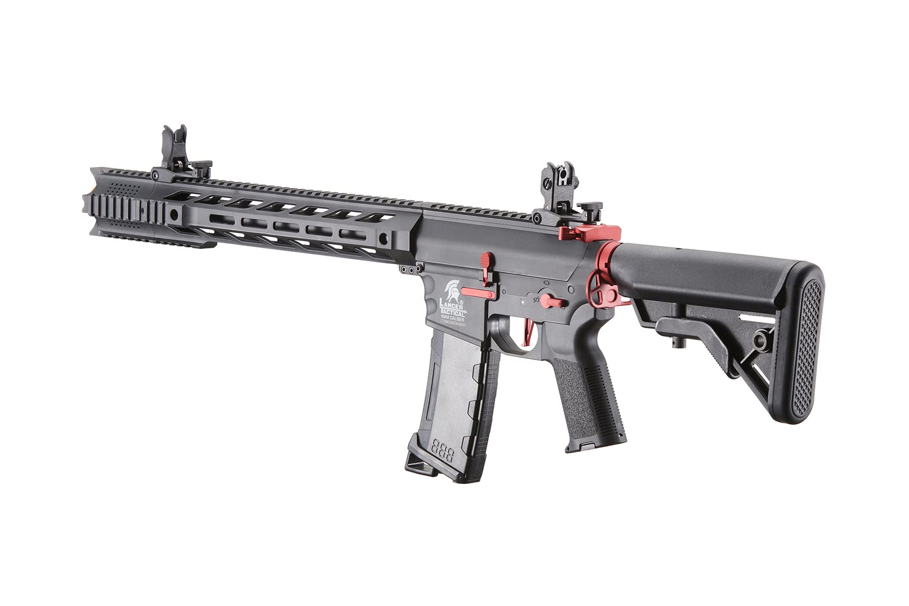 Lancer Tactical Gen 3 M4 SPR Interceptor Airsoft AEG Rifle - Black with Red Accents | High Performance Electric Airsoft Gun for Outdoor Skirmishes & Tactical Training