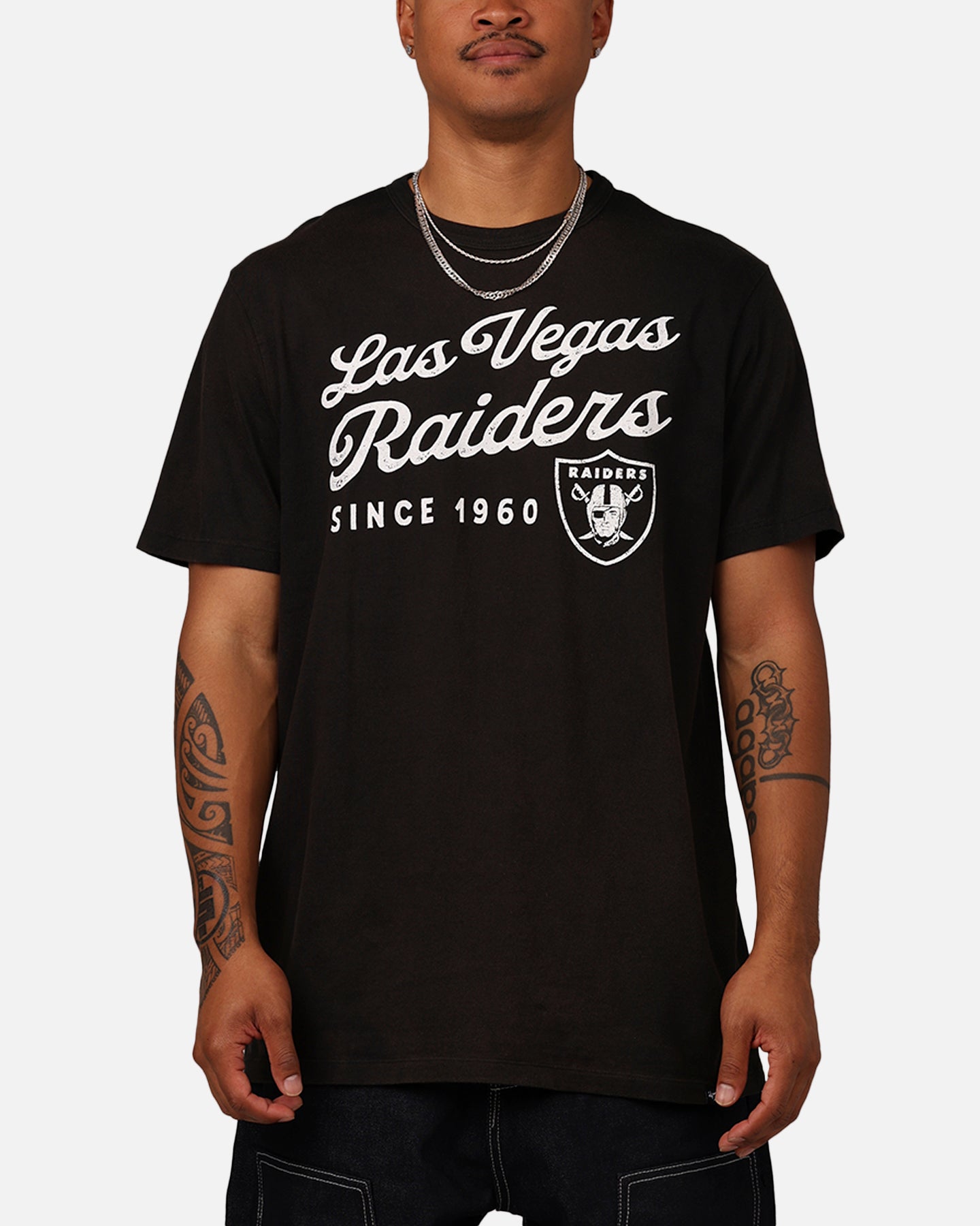 47 Brand Las Vegas Raiders Dusted T-Shirt for Men - Black NFL Football Fan Jersey - Perfect for Game Day, Tailgating & Sports Events