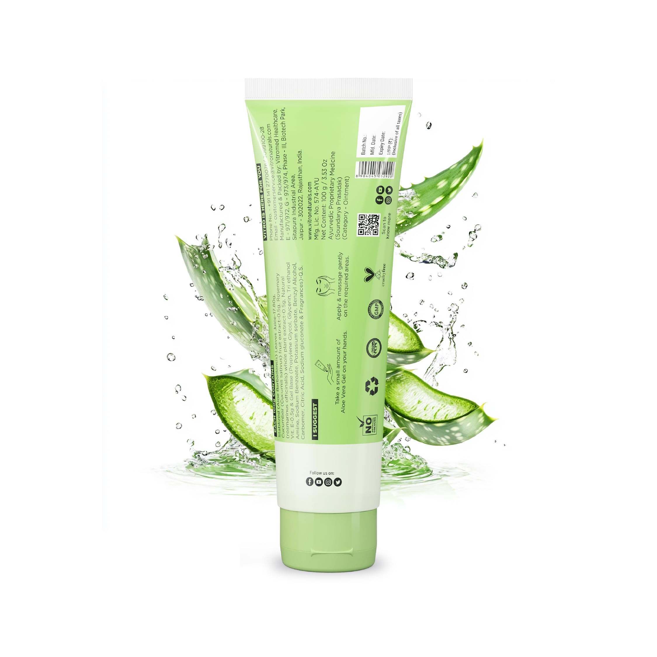 Organic Aloe Vera Gel for Face, Skin & Hair Care - Vitamin E, Rosemary & Cucumber Extract - 100ml - Hydrating Moisturizer for Sunburn Relief, Acne Treatment & Hair Growth - Perfect for Daily Skincare Routine & After Sun Care