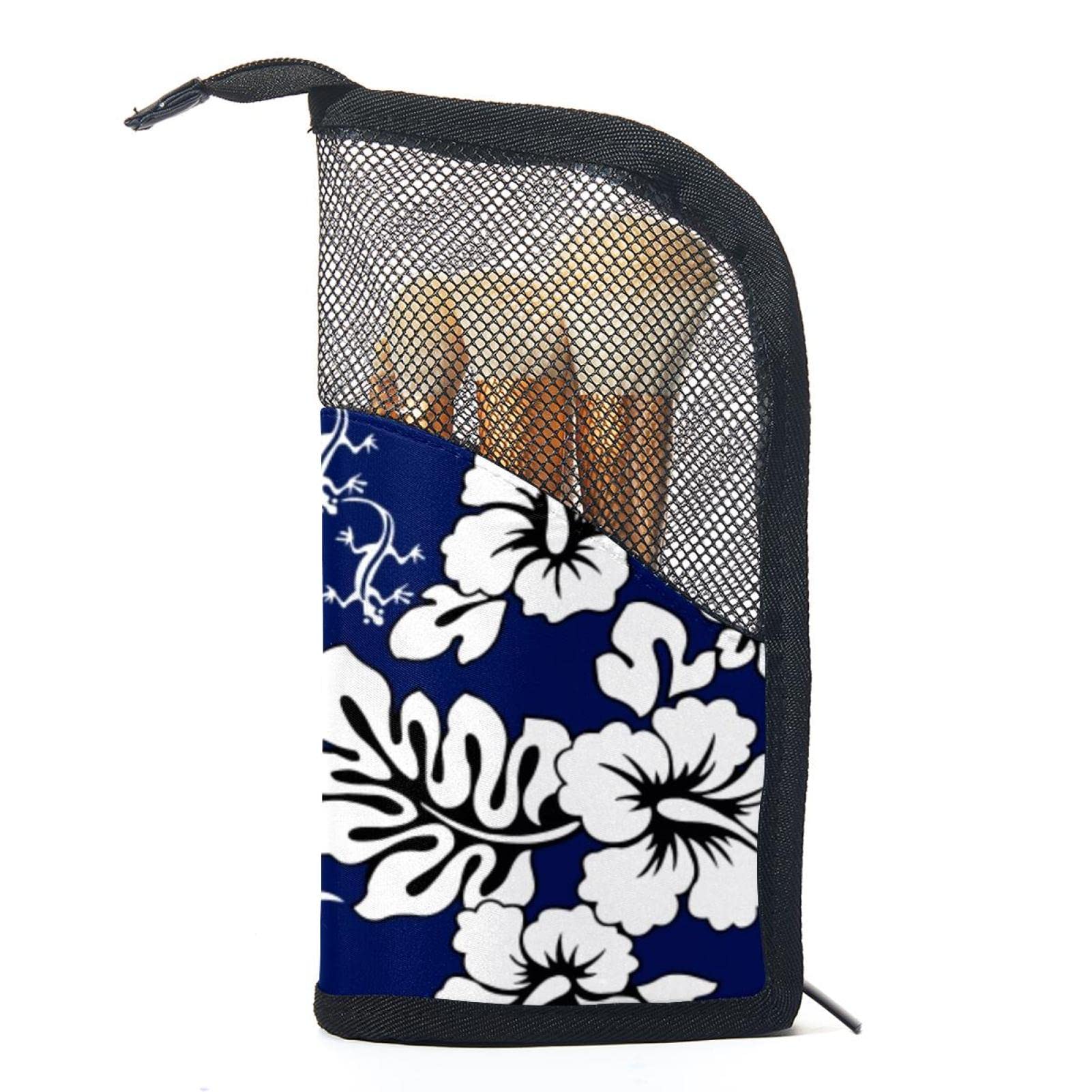 12-Piece Makeup Brush Organizer Bag with Retro Tropical Flower Design - Portable Cosmetic Brush Holder Case for Travel & Home Storage | Blue Makeup Brush Set for Professional & Everyday Use