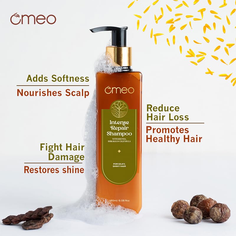 Omeo Intense Repair Shampoo for Damaged Hair - 200ml Deep Hydrating & Nourishing Formula - Restores Dry, Brittle Hair - Perfect for Daily Use at Home or Salon
