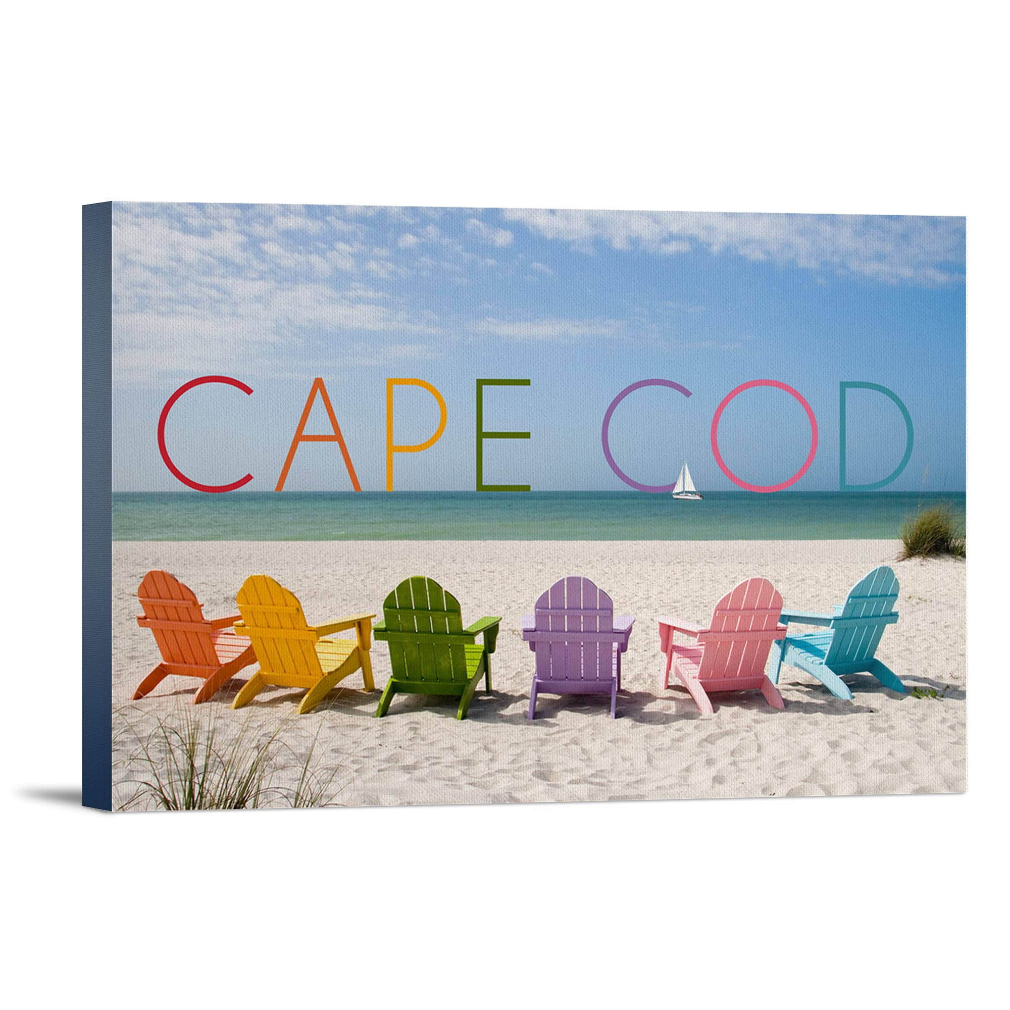 Lantern Press Cape Cod Massachusetts Colorful Beach Chairs Wall Art - 12x18 Wrapped Canvas Print, Coastal Home Decor for Living Room, Bedroom & Office