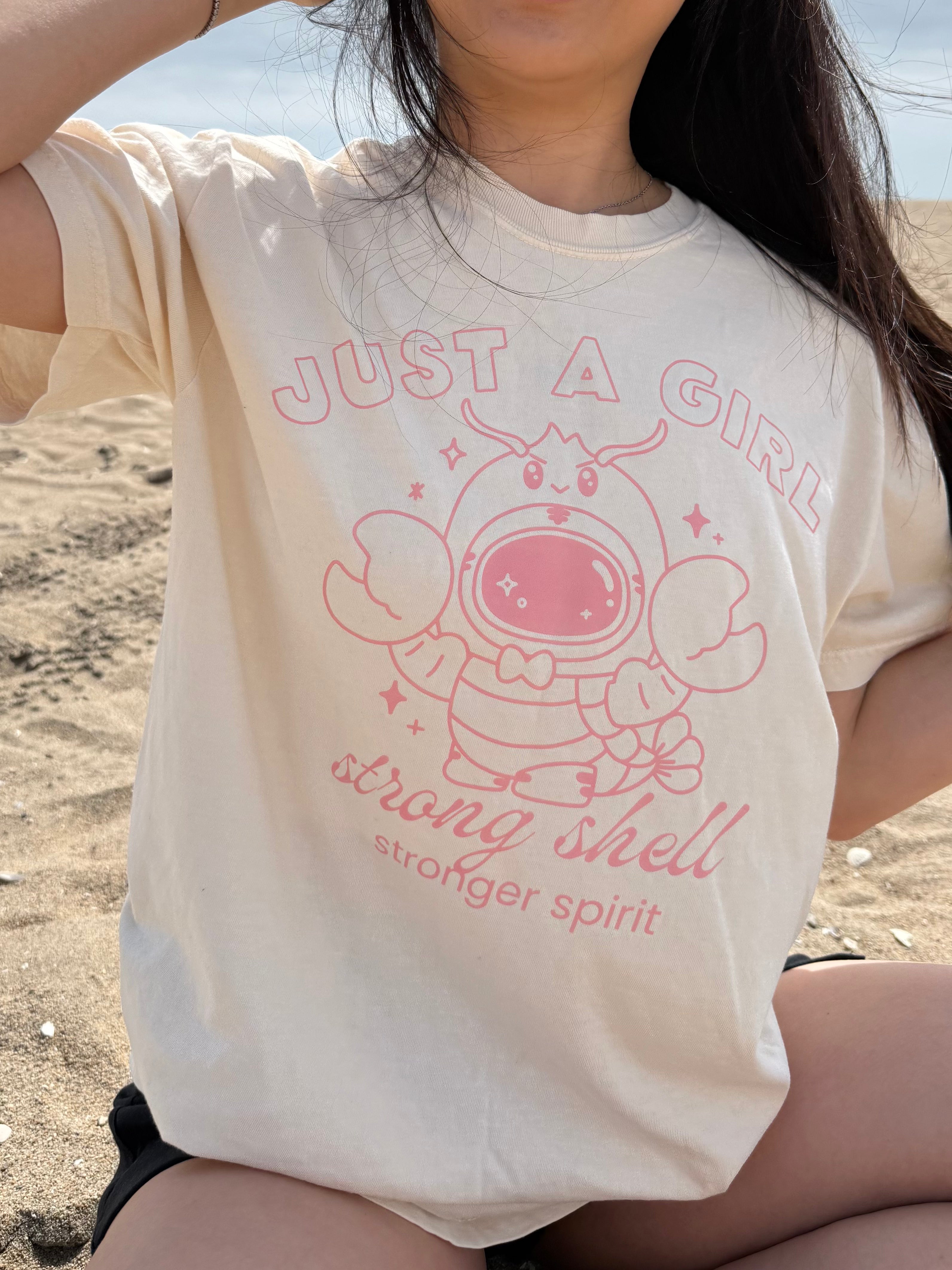 Just a Girl Lobster Graphic Tee - Soft Ivory Feminist T-Shirt | Comfort Colors for Women | Perfect for Casual Wear, Beach Outings & Feminist Events