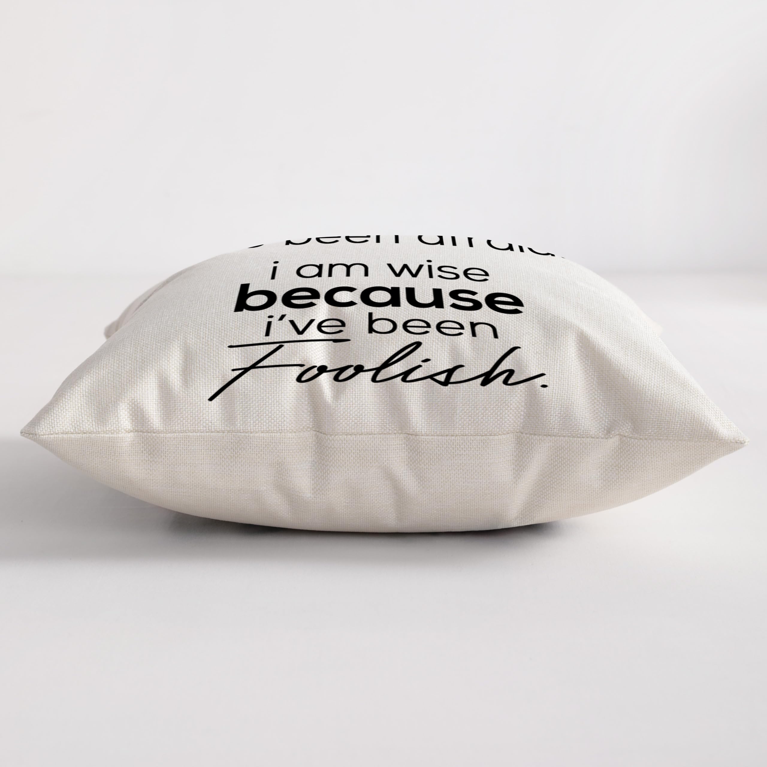 BEDSUM 18x18 Inch Linen Throw Pillow Cover - Farmhouse Style Decorative Cushion Cover with 'Strong Fearless Wise' Embroidery for Living Room Sofa, Couch & Bed | Perfect for Home Decor, Cozy Reading Nook & Rustic Interior Design