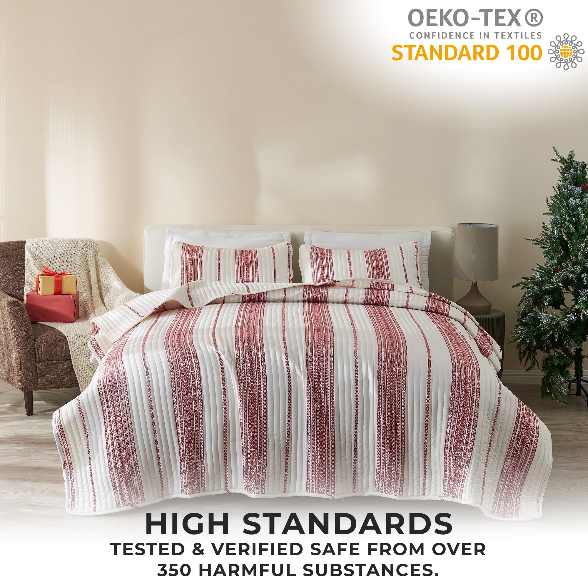 Great Bay Home King Size Reversible Quilt Set - All Season Lightweight Bedspread with 2 Pillow Shams - Modern Red Striped Design for Bedroom Decor | Perfect for Guest Rooms, Master Bedrooms & Cozy Home Styling