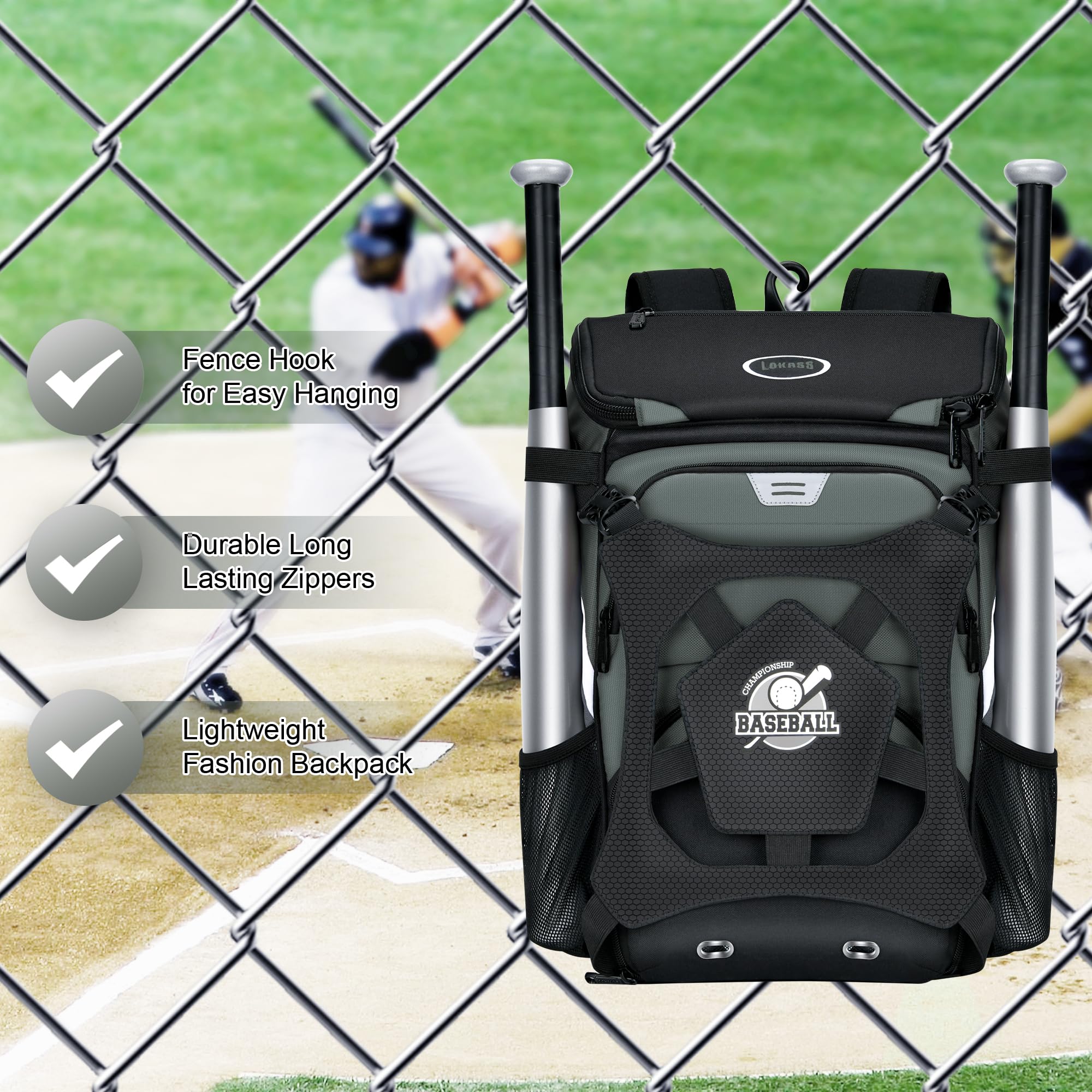 **Large Capacity Lightweight Baseball Backpack for Adults & Youth - Waterproof Softball Bag with Shoe Compartment, Fence Hook & Helmet Storage - Perfect for T-Ball, Batting Practice & Game Day Equipment**