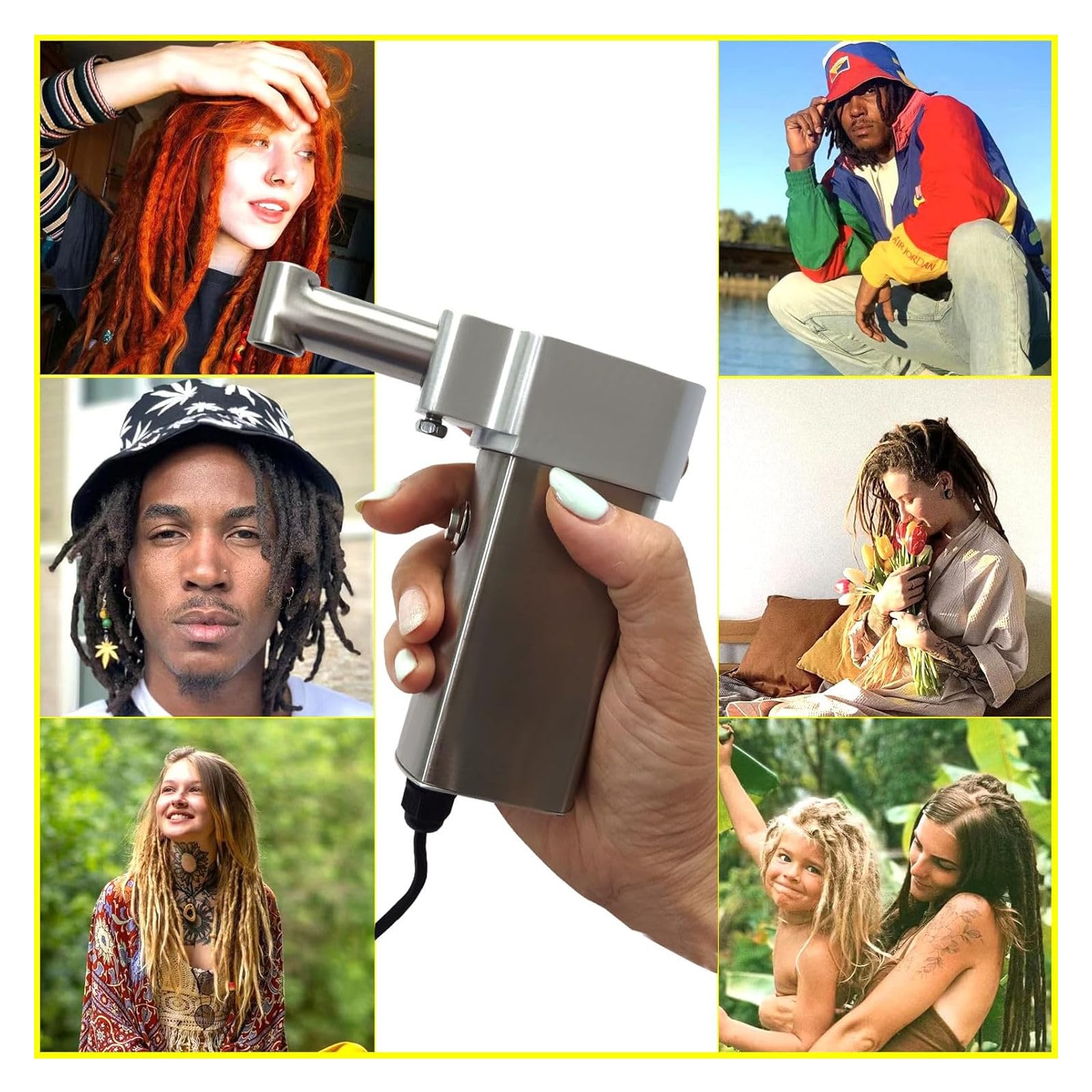 Electric Dreadlock Machine - Portable Handheld Instant Locs Maker with 6 Interchangeable Heads for Quick & Easy DIY Dreadlocks | Perfect for Salon Professionals, Home Hair Styling & African Hair Braiding