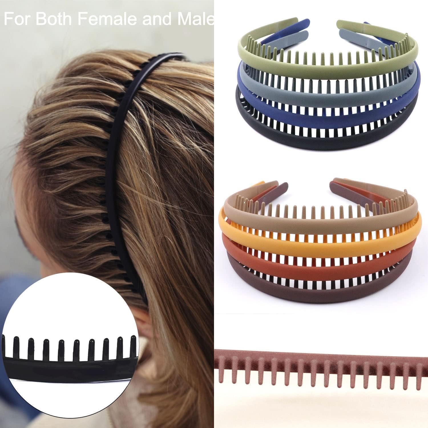 6 Pack Non-Slip Plastic Teeth Headbands for Women & Girls - Thin Hair Bands with Teeth Combs for Sports, Workouts, Yoga and Everyday Styling