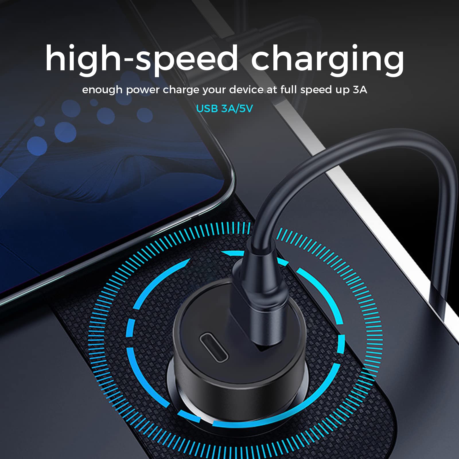 45W Fast Car Charger with 3A USB Port - Compatible with iPhone 14 Pro Max/13/12/11/X/6s, iPad Air 2/Mini 3, Samsung Note 9/S10/S9/S8 - Metal Flush Fit Design for Road Trips & Daily Commute