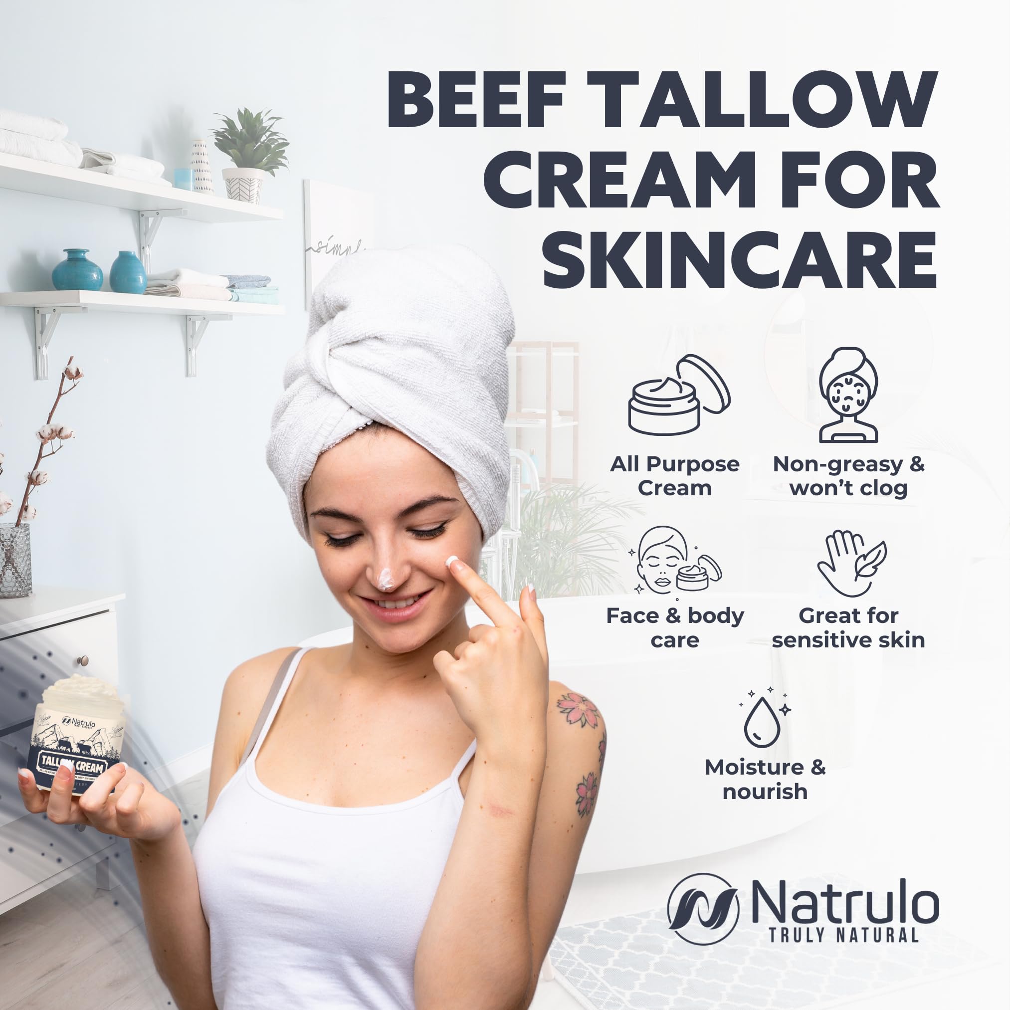 **Grass-Fed Beef Tallow Cream with Honey – All-Natural Moisturizing Balm for Face & Body – Soothes Eczema, Dry, Cracked & Itchy Skin – Skin Repair Lotion – Made in USA – Perfect for Daily Hydration & Sensitive Skin Care**