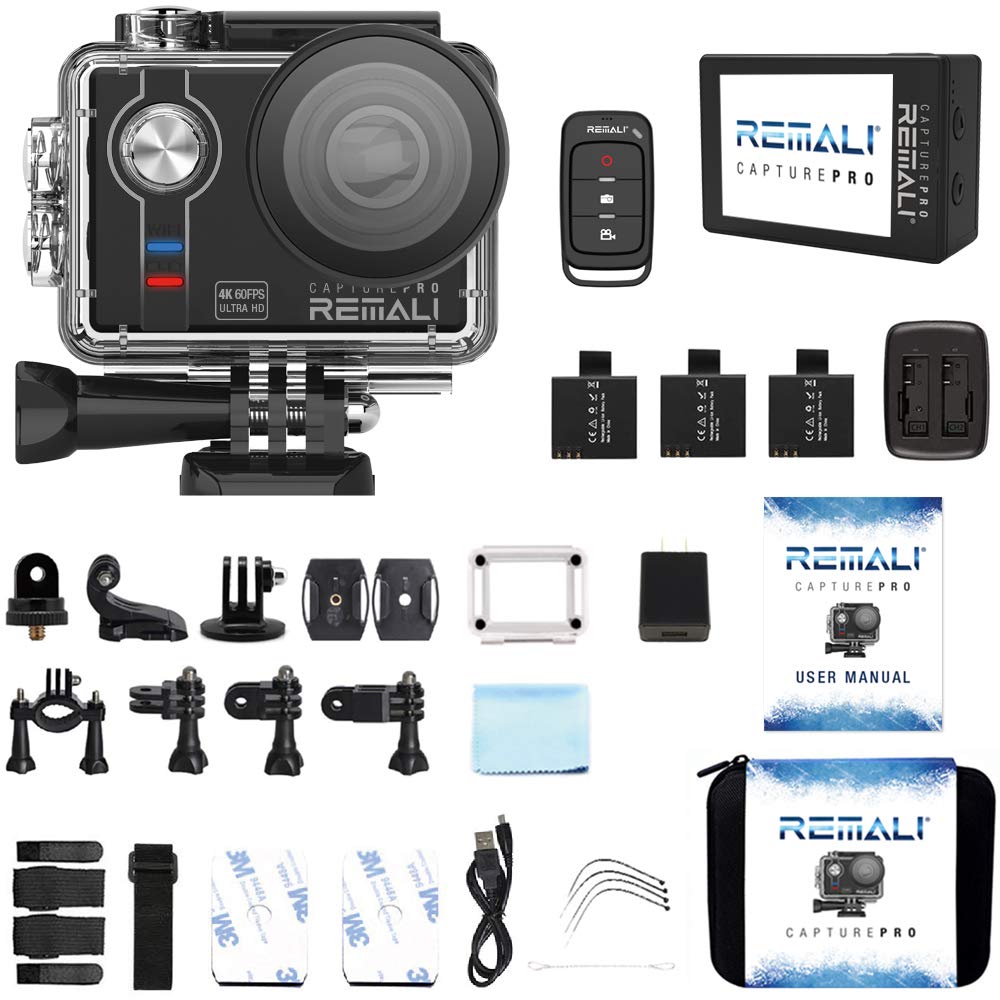 REMALI CapturePro 4K/60fps 20MP Waterproof Sports Action Camera Kit - WiFi, 2