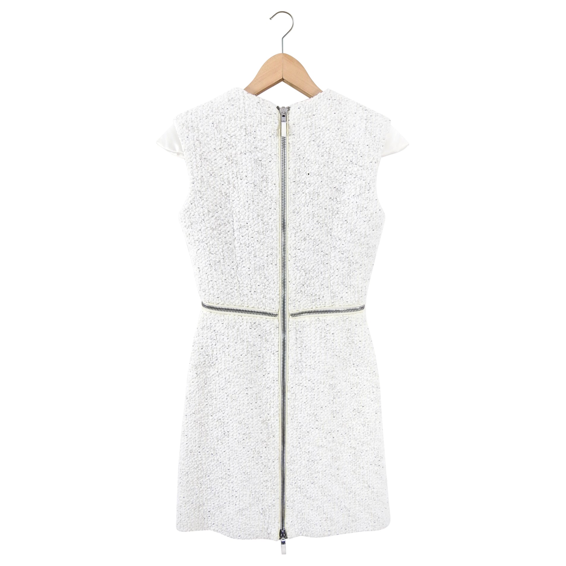 Alexander McQueen Ivory Tweed Zipper Mini Dress - Size IT38 / US2 - Elegant Cocktail Party & Wedding Guest Outfit