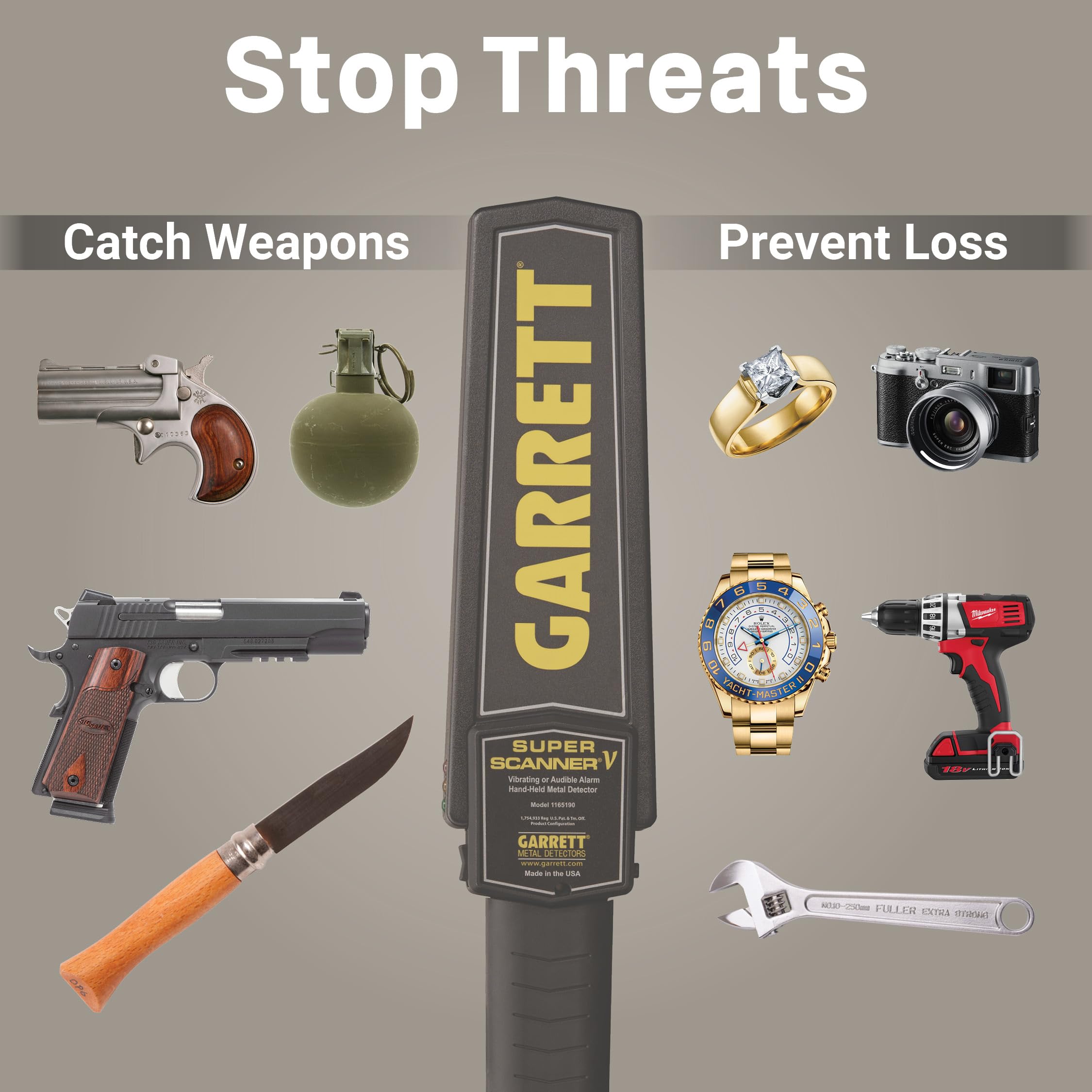 Garrett Super Scanner V Professional Metal Detector for Adults - High Sensitivity Security Wand for All Metals - Made in USA - Perfect for Airports, Events & Security Checks
