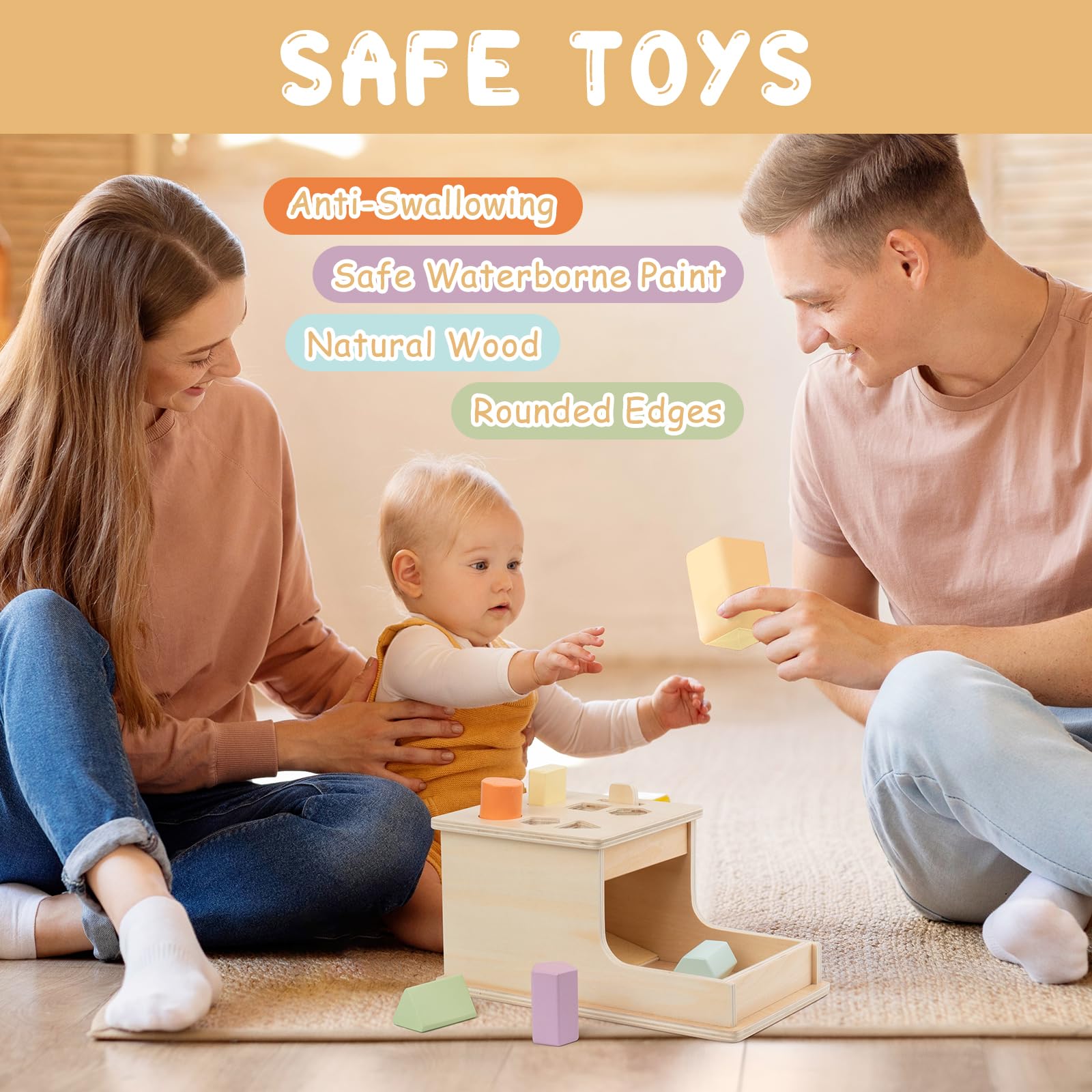 Montessori Object Permanence Box with 6 Wooden Blocks - Educational Baby Toys for 6-12 Months & 1-3 Year Olds - Ball Drop Toy for Toddler Learning & Fine Motor Skills Development - Perfect for Home Preschool & Daycare Activities