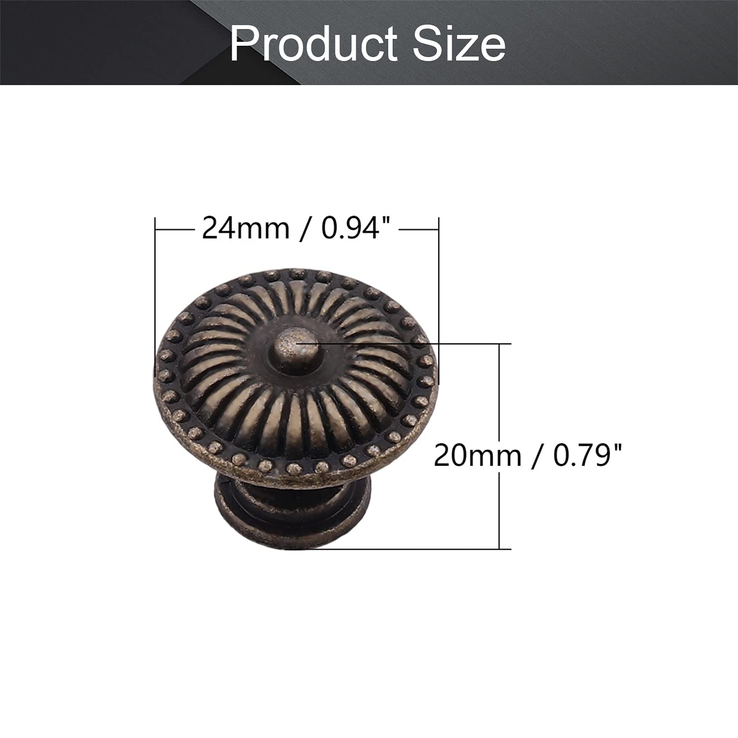 Vintage Small Cabinet Knobs 0.94 Inch Diameter Antique Bronze Drawer Pulls - Zinc Alloy Dresser Handles with Screws (2 Pack) - Perfect for Bedroom Furniture, Closet Doors, Makeup Vanity & DIY Cabinet Upgrade