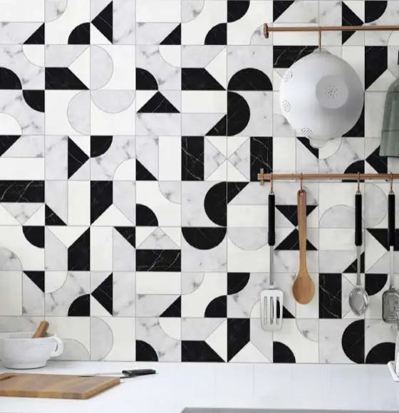 Modernist Expressions Marble Mosaics - Textural Echo Tile for Kitchen Backsplash, Bathroom Wall & Floor Decor - Premium Peel and Stick Mosaic Tiles for Home Renovation
