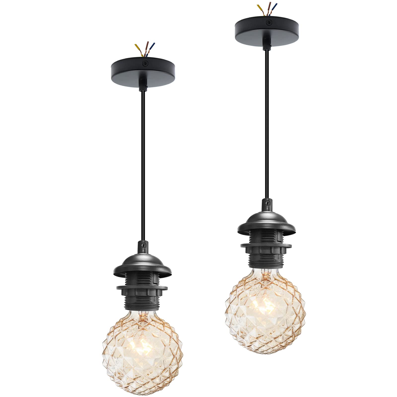 2 Pack Industrial Mini Pendant Light Kit - 120CM Hardwired Ceiling Light with E26/E27 Socket for Kitchen, Dining Room, Bar (Black, Bulb Not Included) - Vintage Style Hanging Lighting Fixture