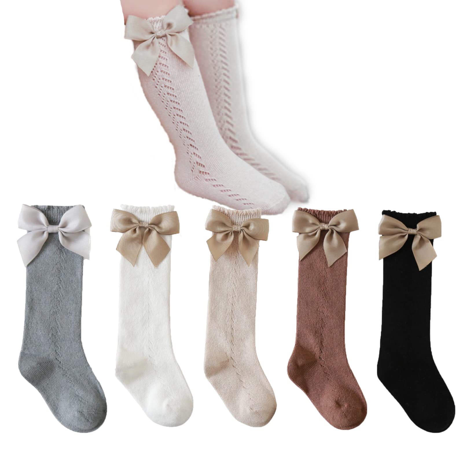 Baby Girls Knee High Socks - Toddler Bow Mesh Breathable Dress Socks | Kids Cotton Tube Uniform Stockings for School, Dance & Special Occasions
