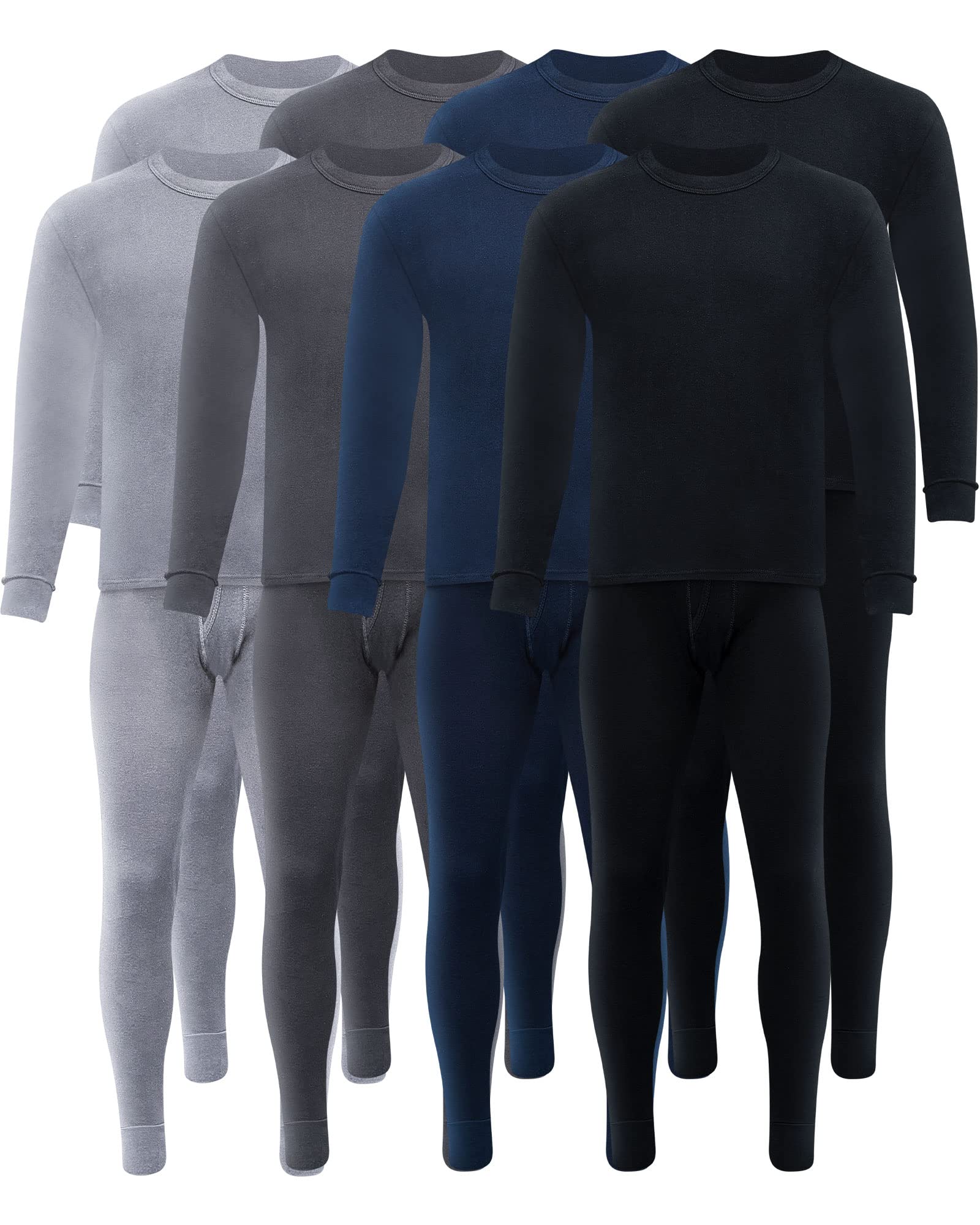 Taiyin 8-Pack Men's Thermal Underwear Set - Soft Cotton Warm Base Layer Top & Bottom for Cold Weather - Winter Workout, Skiing, Hiking & Outdoor Activities
