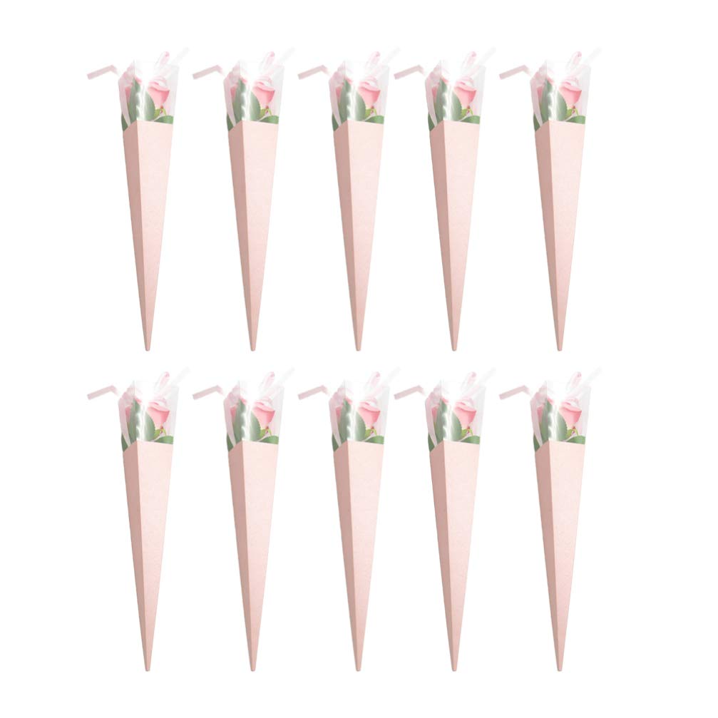 Holibanna 10-Piece Paper Rose Cones & Flower Box Set - Single Rose Packaging Bags for Florists, Valentine's Day & Birthday Gift Bouquet Wrapping - Perfect for Wedding Decor, Bridal Shower Favors, and Romantic Gift Presentations