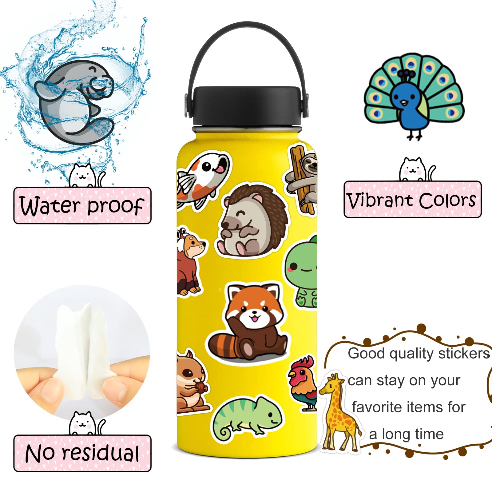 Acekar 200 PCS Cute Animal Stickers - Colorful Waterproof Vinyl Decals for Water Bottles, Laptops, Phones, Skateboards - Fun Aesthetic Stickers for Teens, Girls & Kids - Perfect for School, DIY Crafts & Personalizing Belongings