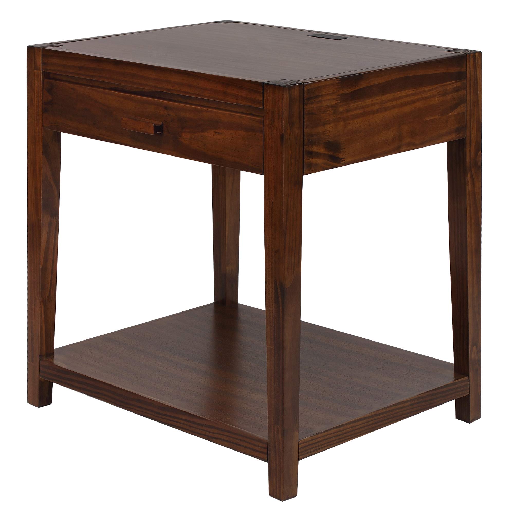 Casual Home Notre Dame Nightstand with USB Port - Warm Brown Wooden Bedside Table for Bedroom, Living Room & Office - Modern Night Stand with Charging Station & Storage Shelf (New)