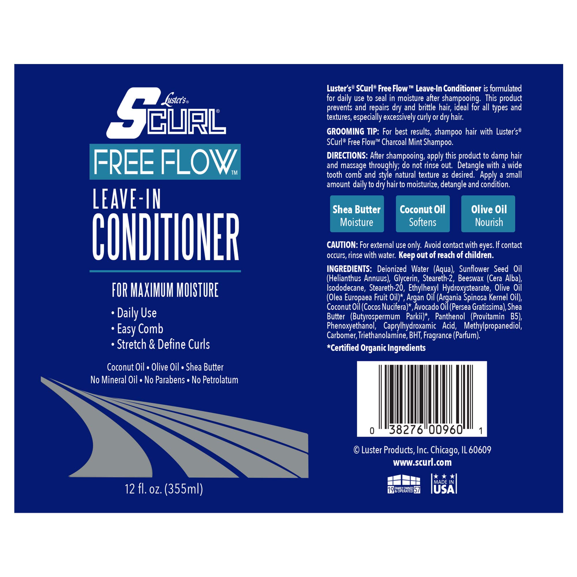 Luster's SCurl Free Flow Leave-In Conditioner for Natural Hair - Hydrating & Frizz Control for Curly, Coily, Wavy Hair - Perfect for Daily Moisture & Styling