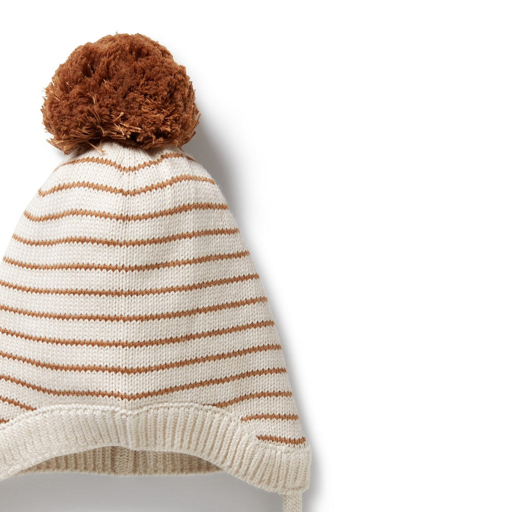Organic Cinnamon Stripe Knitted Baby Bonnet - Soft & Breathable Cotton for Newborns & Infants - Perfect for Sleeping, Outings & Photo Shoots