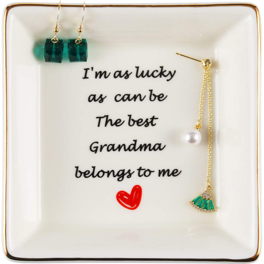 Personalized Jewelry Tray & Ring Dish Holder - Thoughtful Grandma Gifts from Grandson/Granddaughter | Perfect Mother's Day & Birthday Present for Grandmother | Elegant Home Decor for Dresser, Vanity & Nightstand