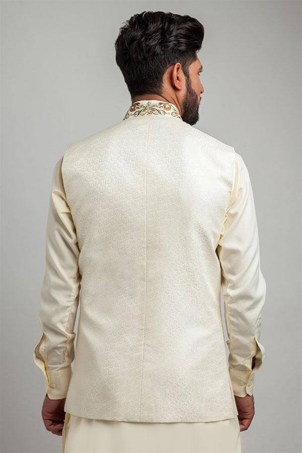 Stylish Ivory Brocode Form-Fitted Waistcoat Vest for Men | Slim Fit Formal Wear | Perfect for Weddings, Business Meetings & Special Occasions