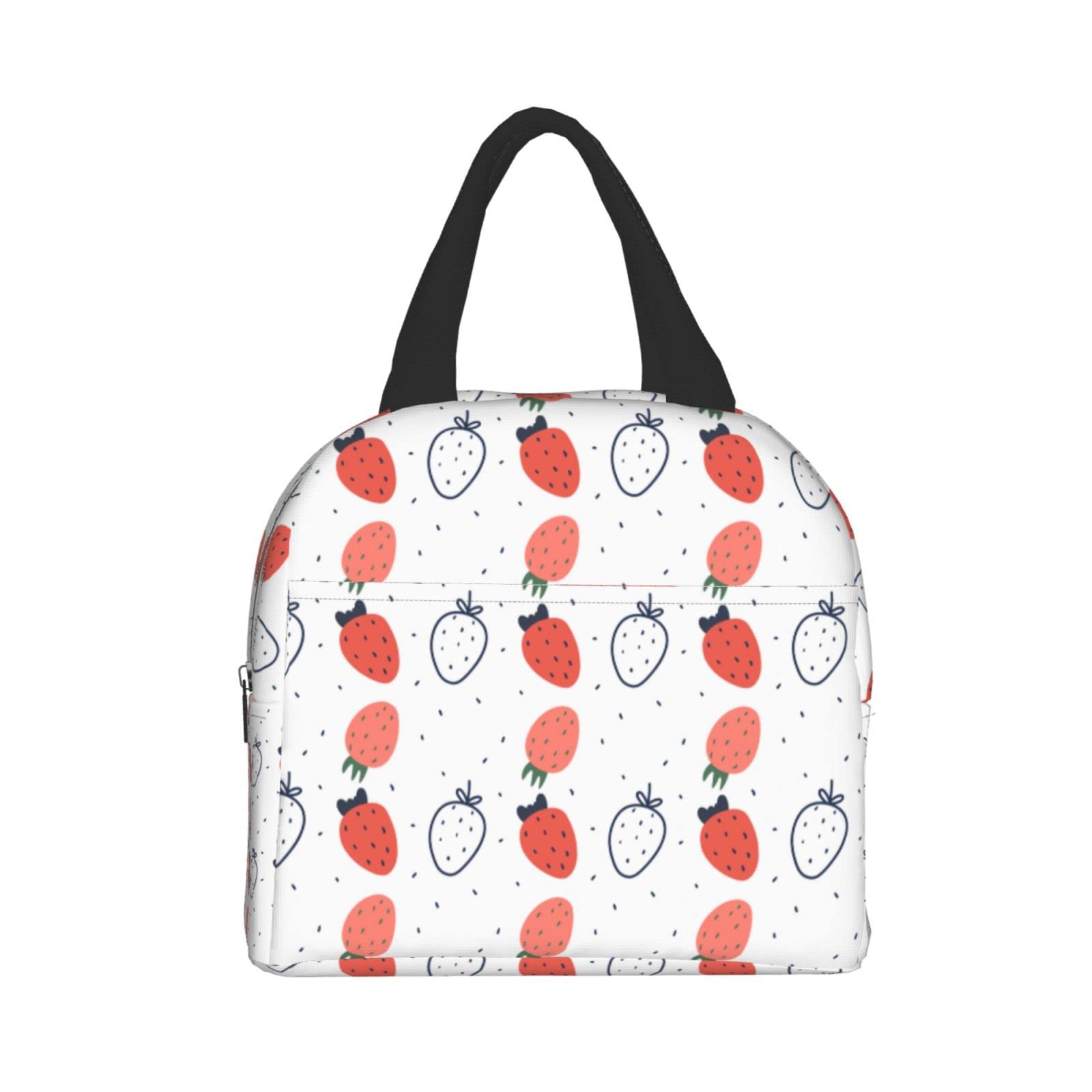 Strawberry Pink & White Insulated Lunch Bag - Reusable Thermal Lunch Box for Men & Women - Portable Meal Container for Work, Travel, Picnic & Outdoor Activities