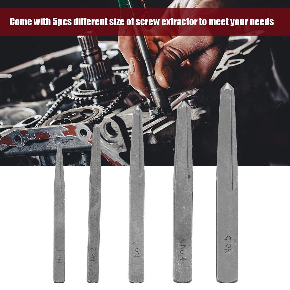 5Pcs Screw Extractor Set - Straight Fluted Bolt Remover Tool for Damaged & Broken Screws - Easy Out Removal Kit for DIY, Automotive & Home Repair Projects