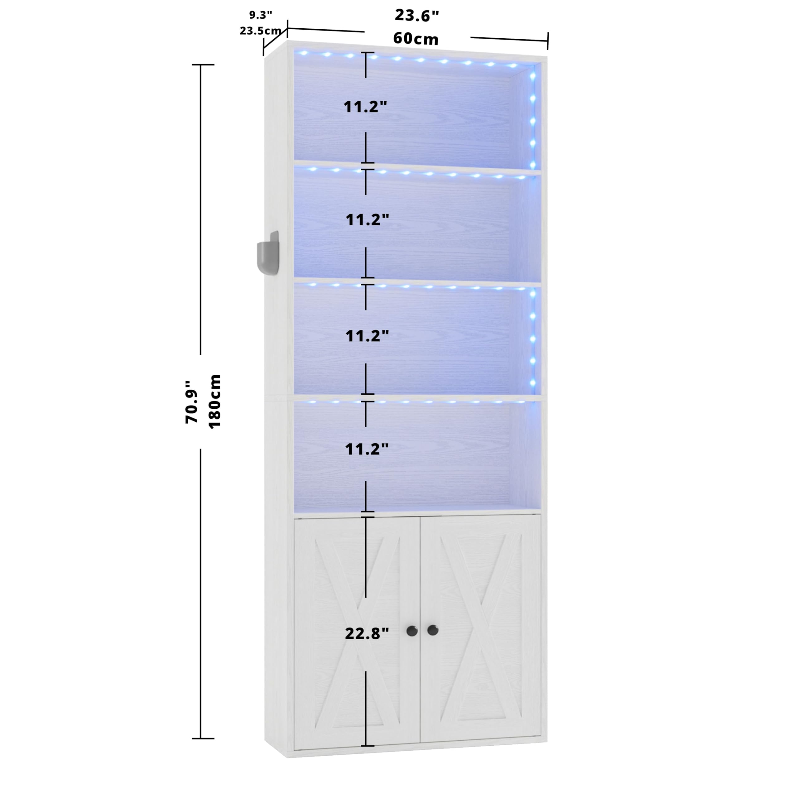 Ironck 70 Inch Tall LED Bookcase - Industrial Style Bookshelf with Lights for Home Office, Living Room, Bedroom | Perfect for Displaying Books, Decor & Collectibles