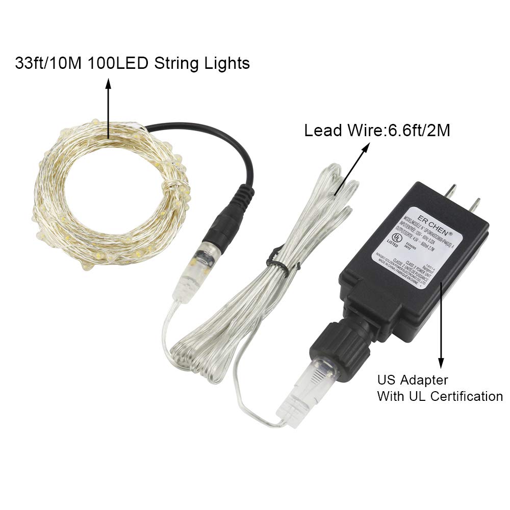 Fairy Lights Plug in - 33ft/10m Silver Coated Copper Wire with 100 LEDs, Starry String Lights for Indoor Outdoor Decoration - Perfect for Bedroom, Patio, Garden, Party, Christmas Tree (Red) - Create Magical Ambiance for Weddings, Holidays and Special Events