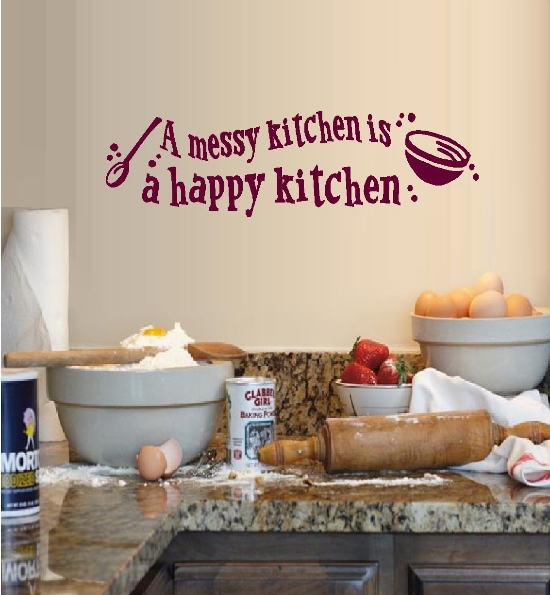Funny Kitchen Wall Decal - 'A Messy Kitchen is A Happy Kitchen' - 8