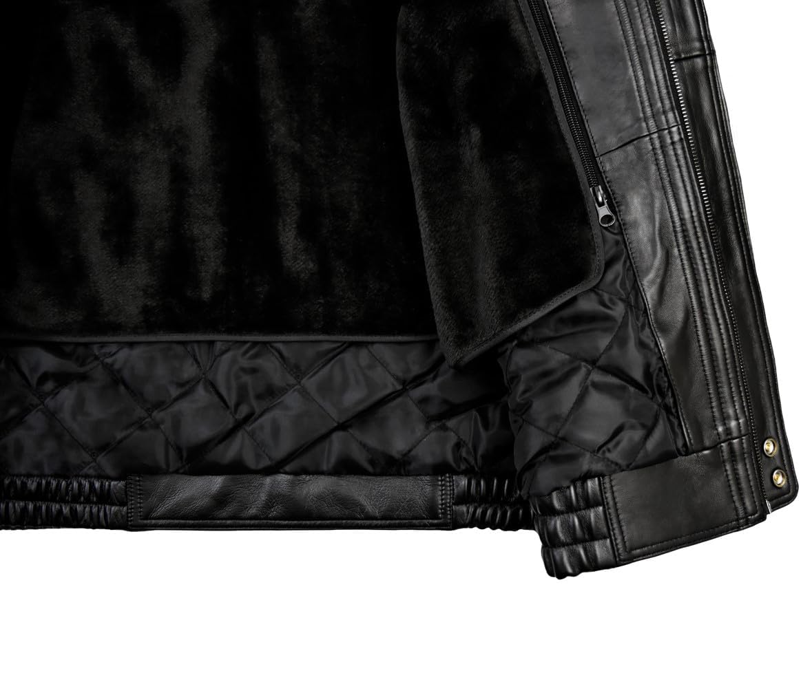 Men's Genuine Leather Bomber Jacket - Classic Motorcycle Jacket with Removable Zip-In Liner | Stylish Outerwear for Riding, Casual Wear & Night Out