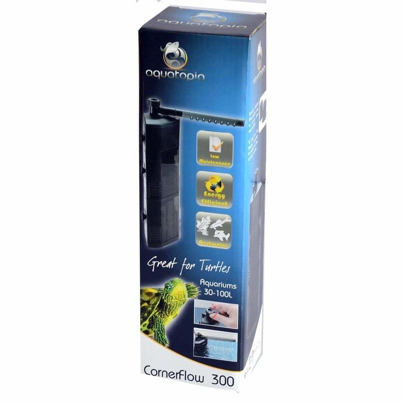 Aquatopia Cornerflow 300 Aquarium Filter - 30 to 100L Capacity, 300L/hr Flow Rate - Perfect for Small Fish Tanks & Nano Aquariums