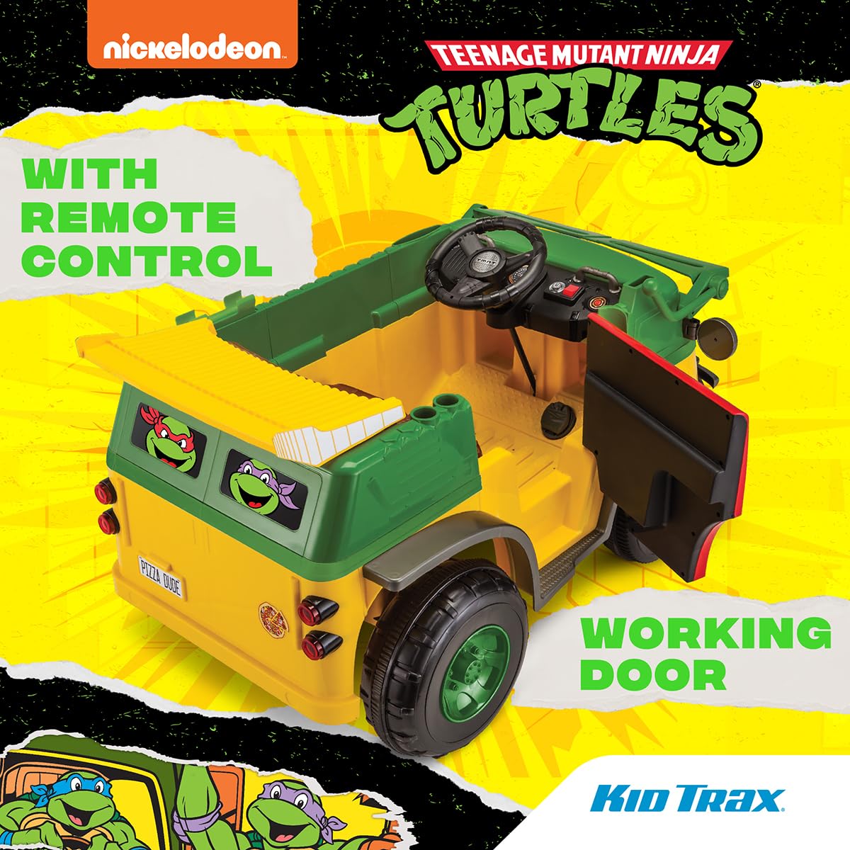 Kid Trax Teenage Mutant Ninja Turtles 12V Ride-On Party Wagon - Ultimate TMNT Electric Car for Kids with Lights, Sounds & Parental Control | Long-Lasting Battery | Speeds up to 5 MPH | Perfect for Birthday Gifts, Outdoor Play & Pretend Driving Adventures