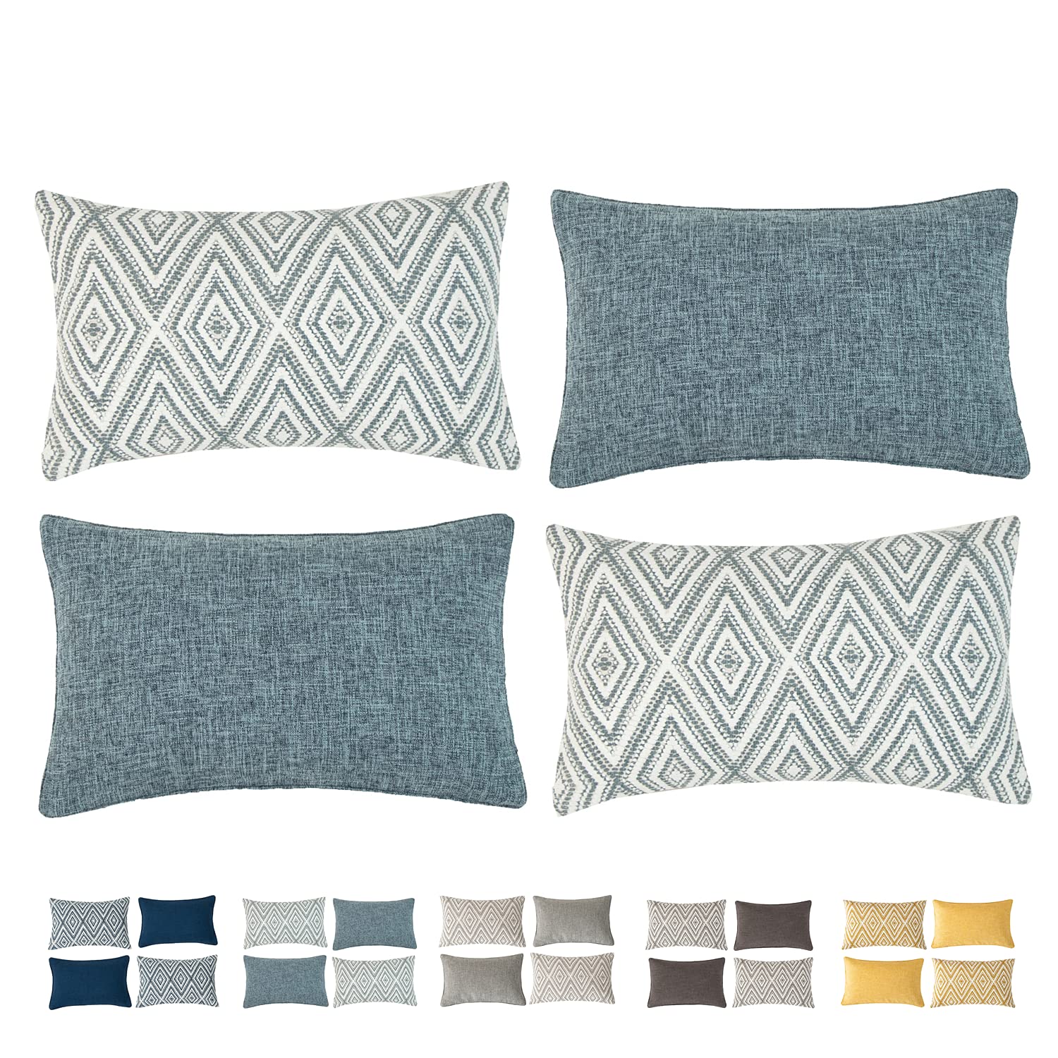 HPUK Decorative Throw Pillow Covers Set of 4 - 12x20 Inch Blue Couch Pillow Covers for Sofa, Living Room & Bedroom - Soft Accent Cushion Covers for Home Decor, Cozy Comfort and Stylish Interior Design