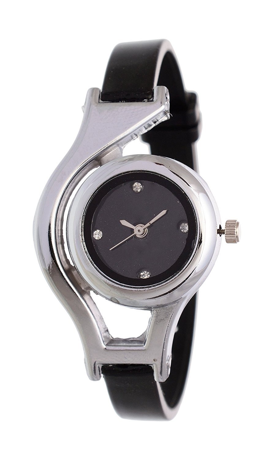 Freny Exim 3-Pack Silver Chain & Gold Diamond Studded Bracelet Watch Set with Soft Black Strap - Elegant Women's & Girls Fashion Watches for Party, Dating & Daily Wear