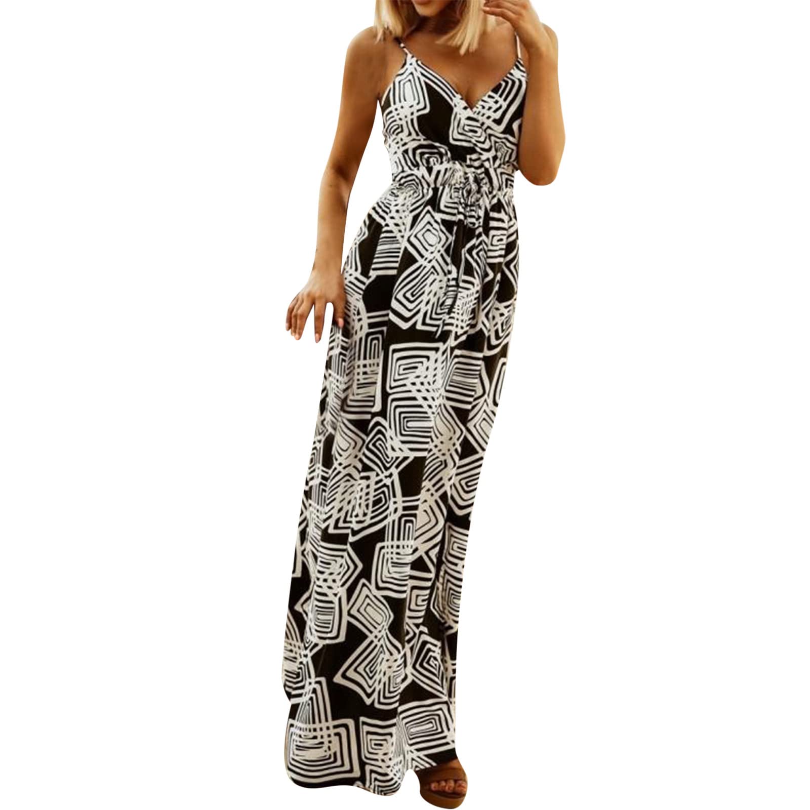 Women's Summer Mini Dress - Casual V-Neck Sleeveless Floral Ruffle Boho Beach Dress | Perfect for Vacations, Pool Parties & Date Nights