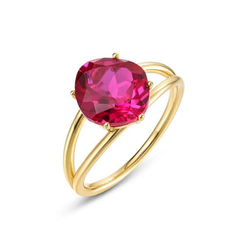 Natural Red Corundum Solitaire Split Ring - Elegant Gemstone Jewelry for Women (R2986) | Perfect for Weddings, Anniversaries & Special Occasions