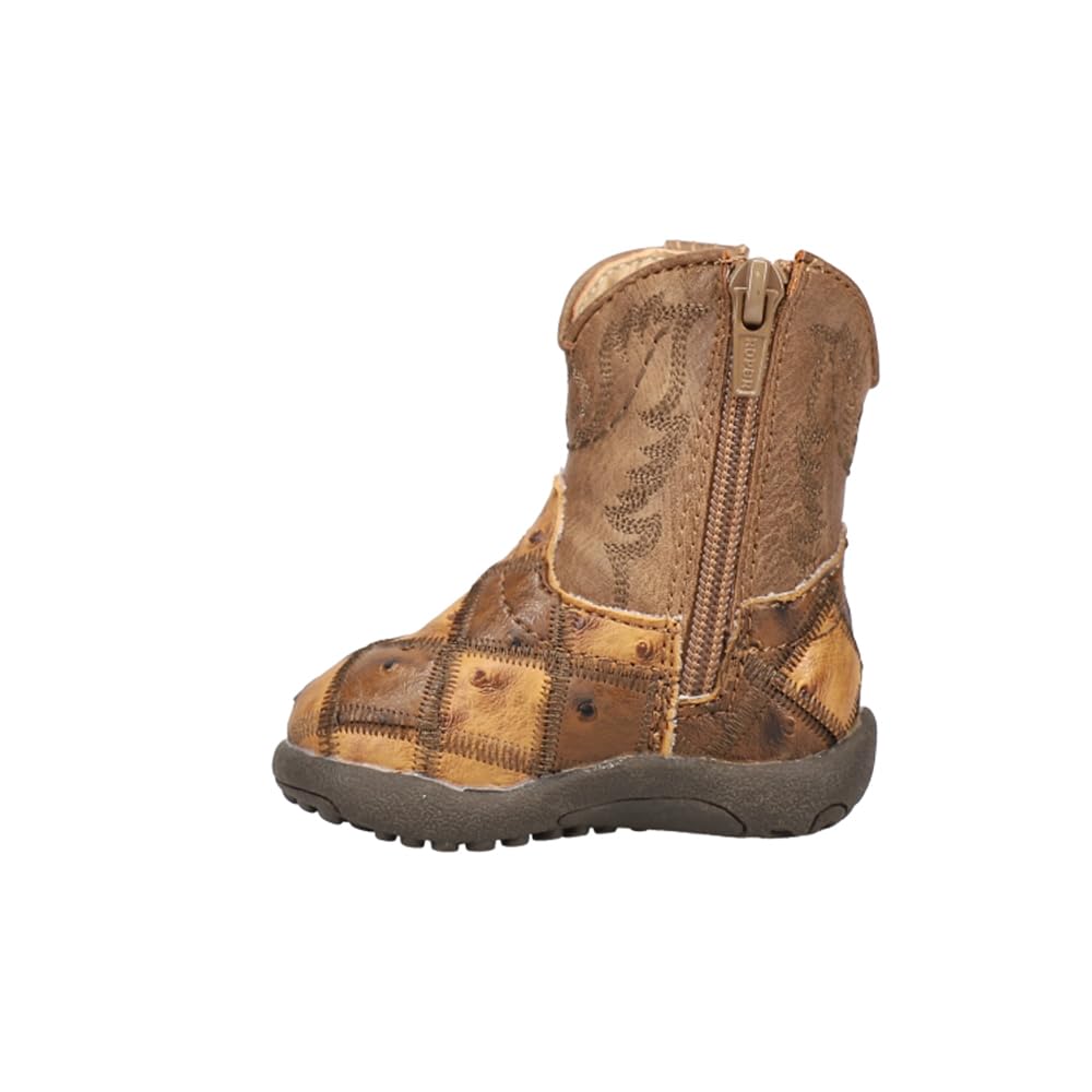 **ROPER Toddler Boys' Casual Boots - Bird Blocks Check Checkered Square Toe Mid Calf Boots for Kids, Brown | Perfect for Outdoor Play, School & Everyday Wear**