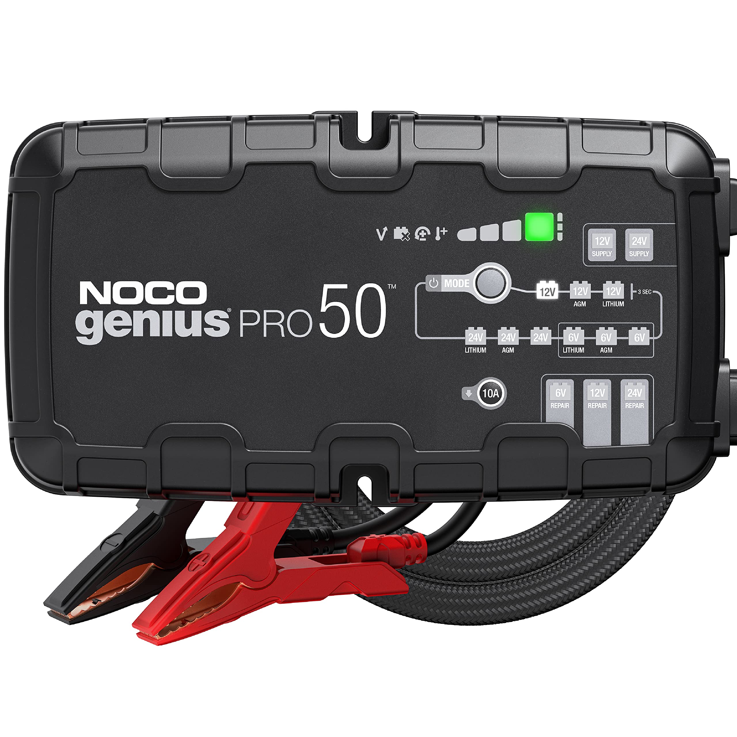 NOCO GENIUSPRO50 50A Smart Car Battery Charger - 6V/12V/24V Portable Automotive Charger, Battery Maintainer & Desulfator for AGM, Lithium, Marine & Deep Cycle Batteries - Perfect for Cars, Boats, RVs & Seasonal Vehicle Storage