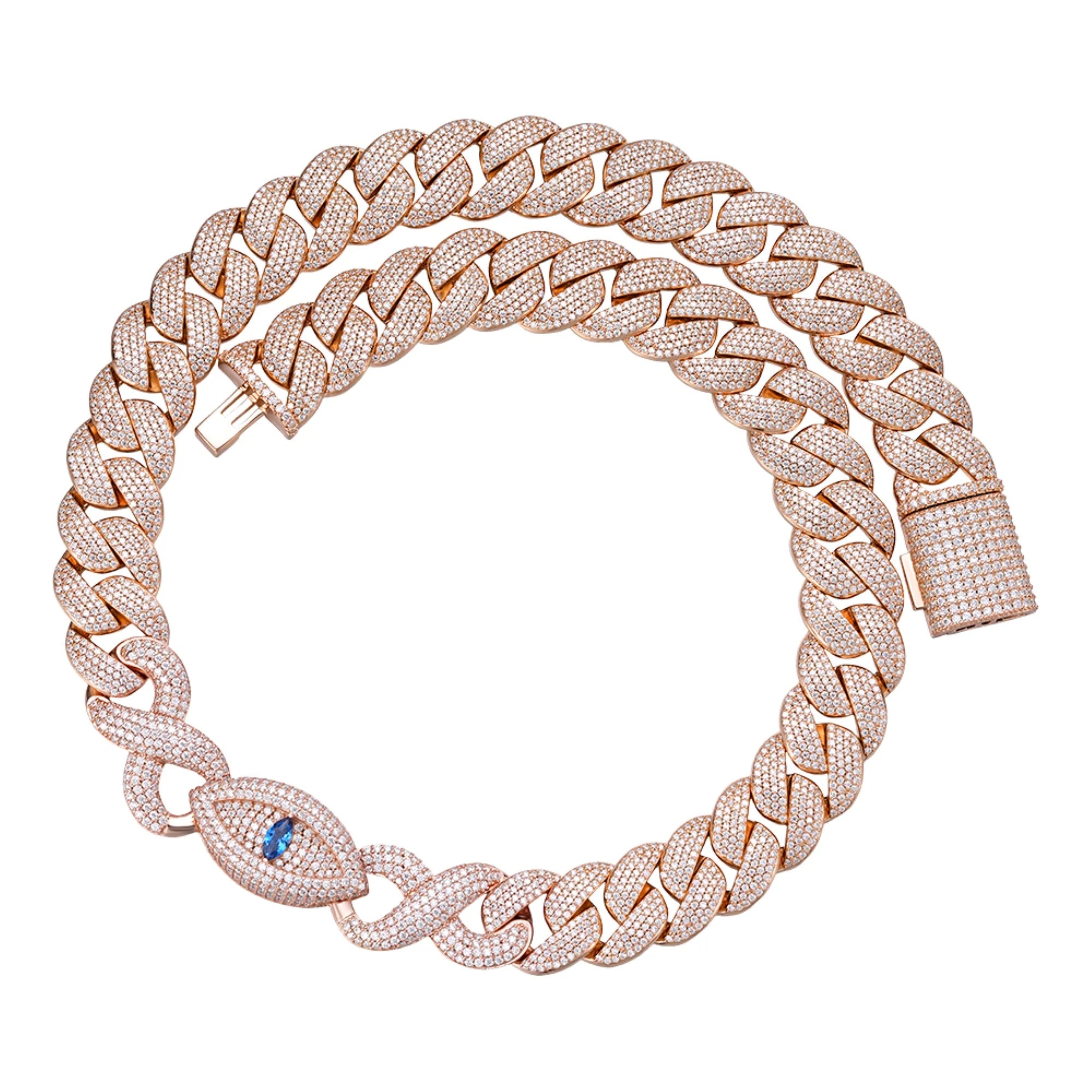 Evil Eye Cuban Link Necklace - 18mm 925 Sterling Silver Rose Gold Chain for Women, Protection Jewelry Gift for Her - Perfect for Everyday Wear, Parties & Spiritual Healing