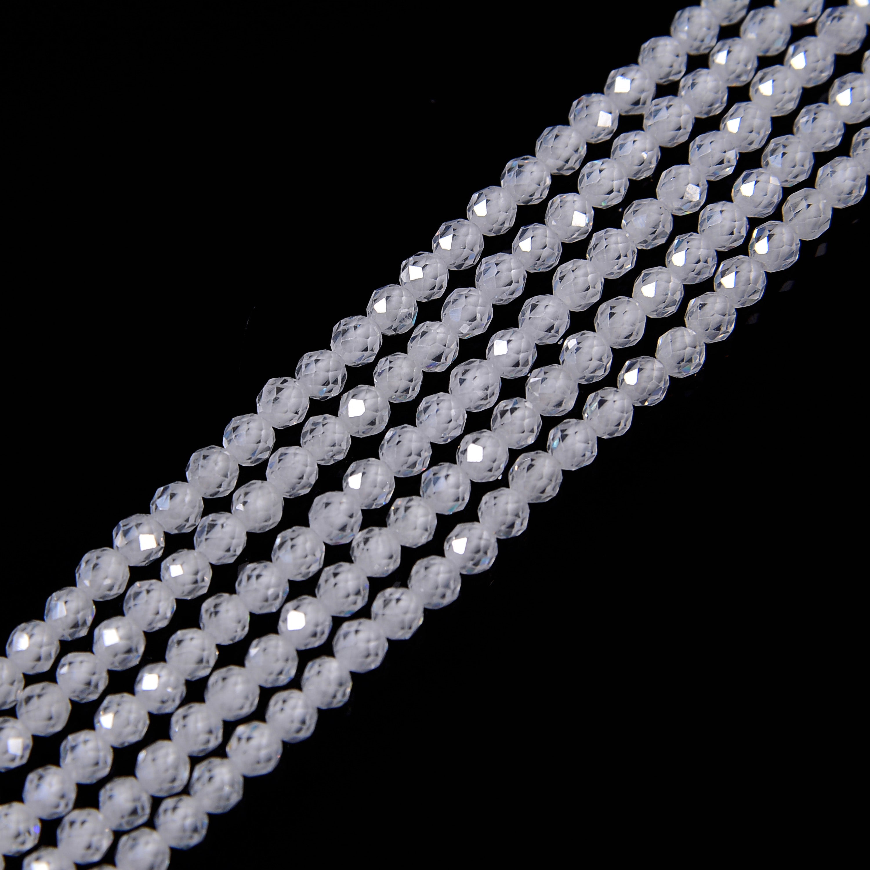 2mm 3mm 4mm Clear Zircon CZ Faceted Round Beads - 15.5 Inch Strand for Jewelry Making, DIY Bracelets, Necklaces & Craft Projects